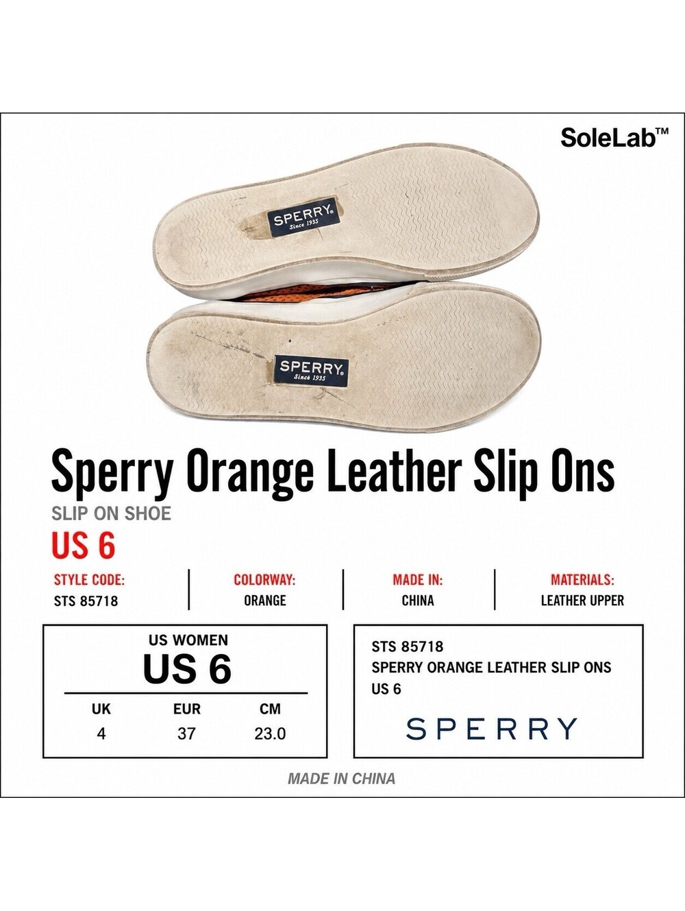 Sperry Women’s 6 M Orange Perforated Leather Slip-On Sneakers STS 85718 - Picture 5 of 6